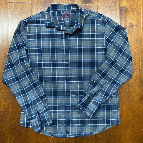 UNTUCKit Casual Fit Button Front Plaid Navy Blue Cotton Shirt Men's Size Large - Picture 3 of 10